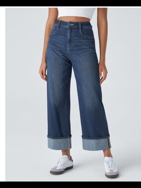 NWOT Halara High-Waist Wide-Leg Dark Blue Jeans for Women